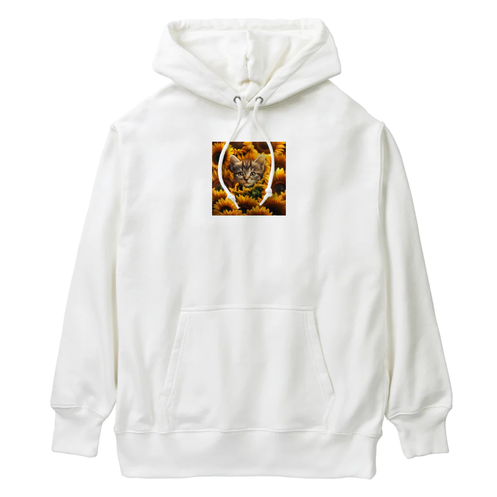 IloveCatのひまわりの中で一際輝く子猫 Heavyweight Hoodie