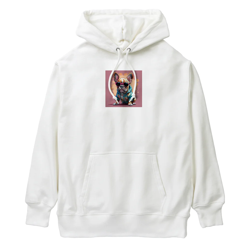 studio_noborunの都会的でおしゃれなフレンチブルドッグが、サングラスをかけてクールに決めている様子 Heavyweight Hoodie