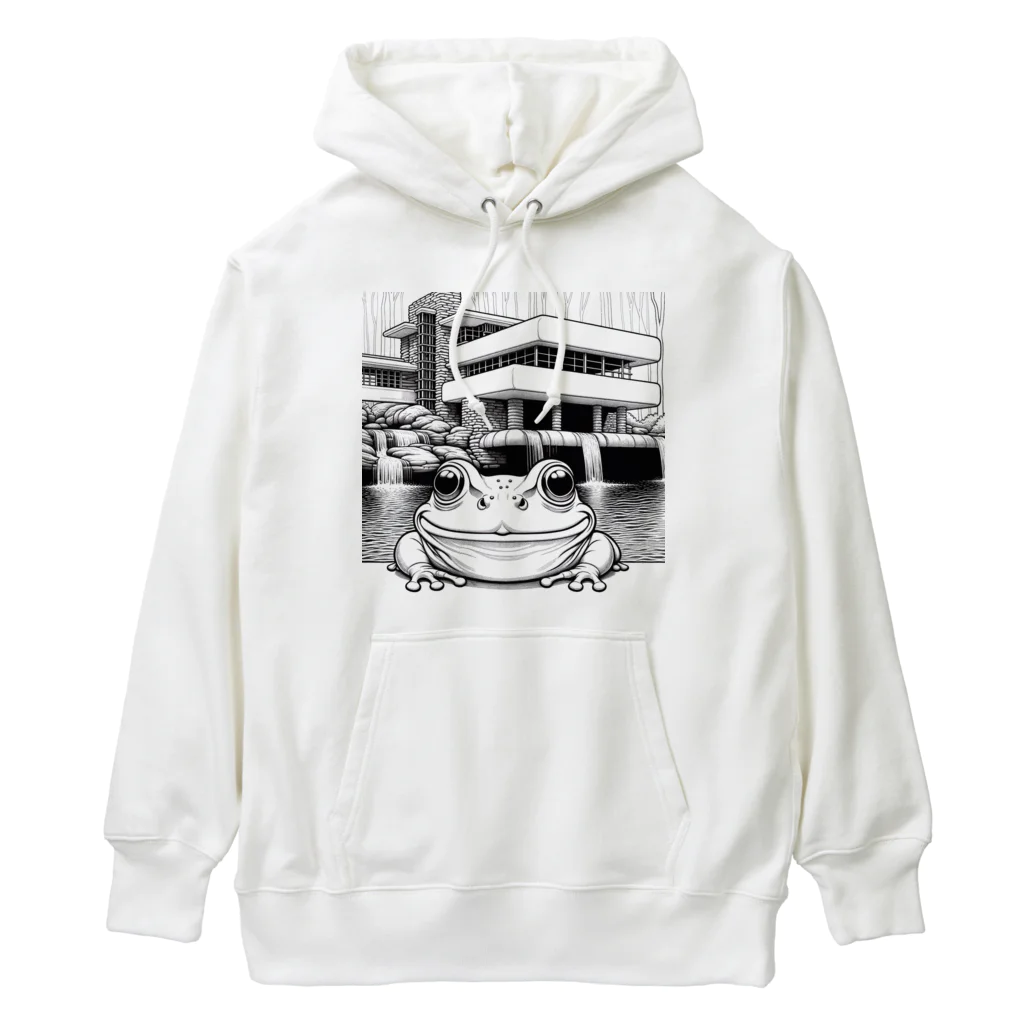 archifrogの落水荘風の建築物に佇むカエル Heavyweight Hoodie