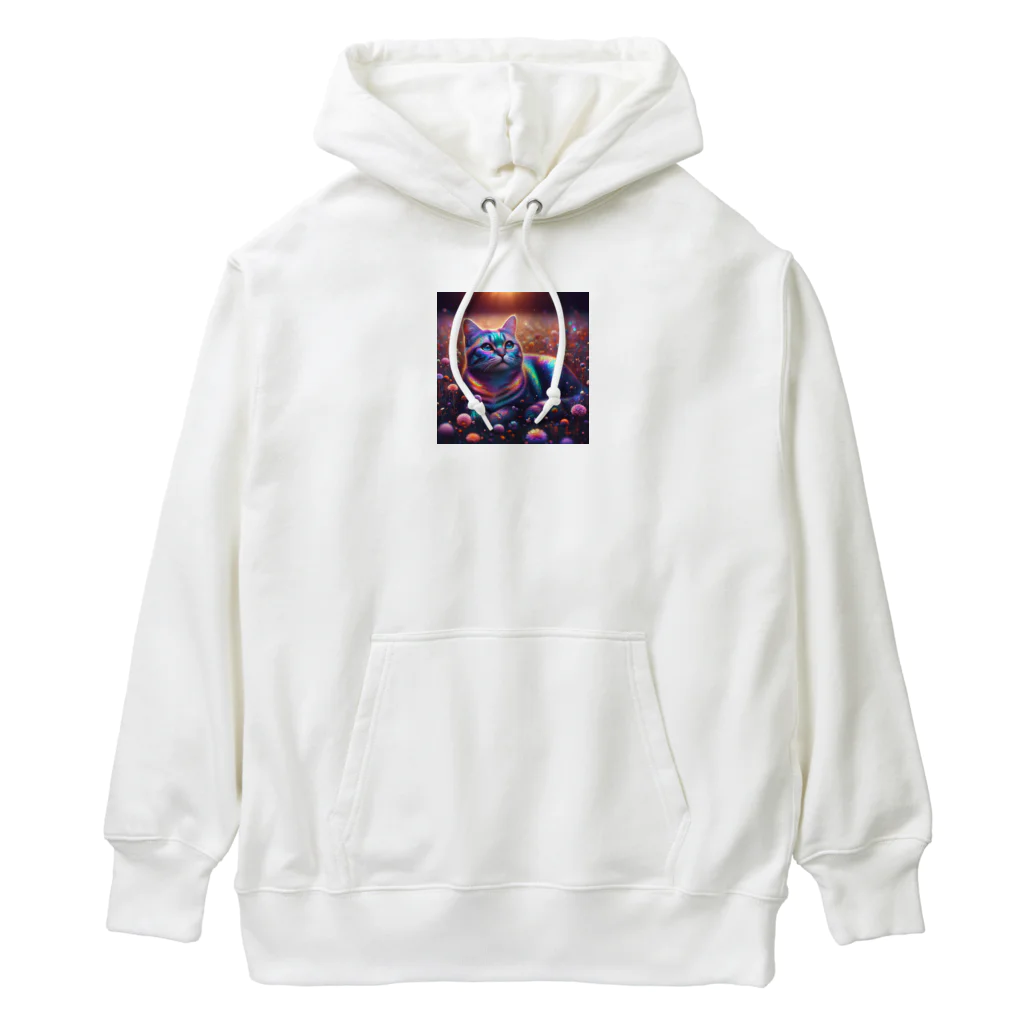 momonekokoの虹色の空を見上げる猫 Heavyweight Hoodie