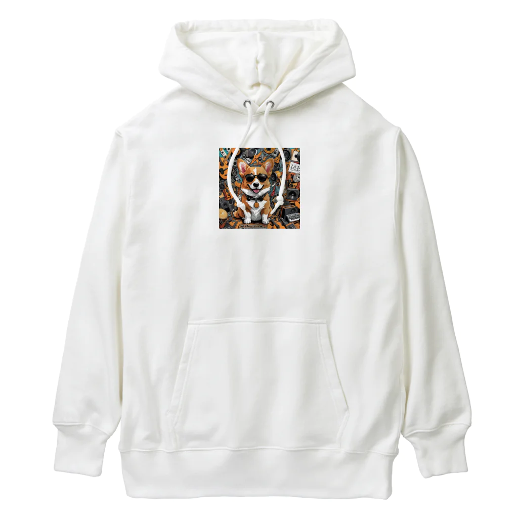 アニマルアーティファクトの楽器に囲まれているコーギー Heavyweight Hoodie