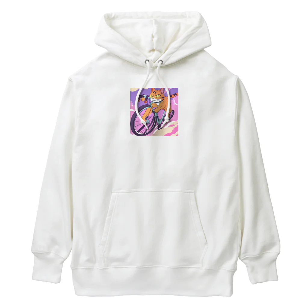 X50000Xの猫、チャリでお出掛け Heavyweight Hoodie