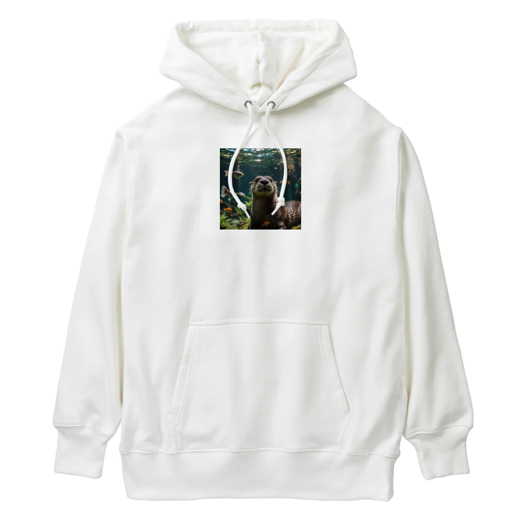 kawausonの水中で気ままに泳ぐ愛らしいカワウソ Heavyweight Hoodie