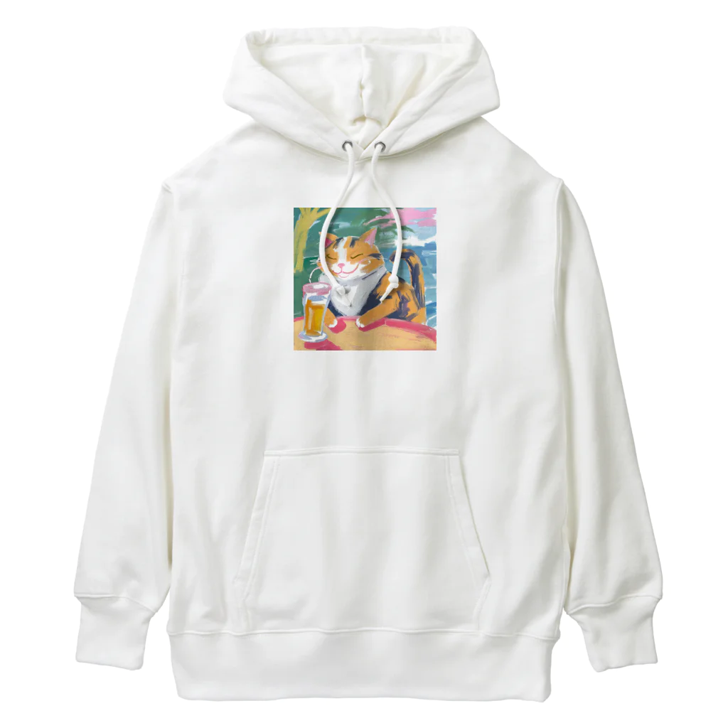 tanather shopのビールを飲んで幸せそうなネコさん Heavyweight Hoodie