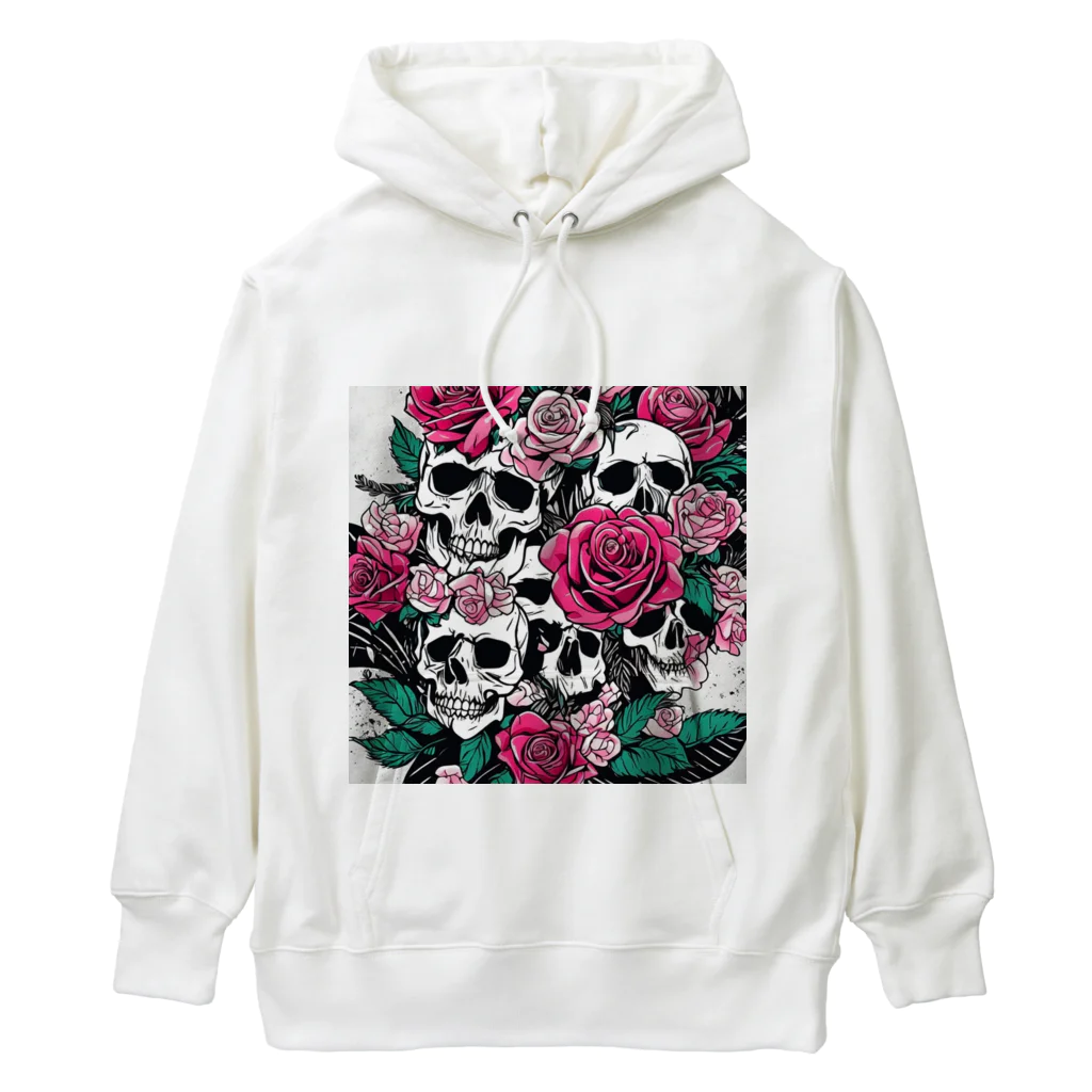 ピンクリボンの薔薇髑髏01 Heavyweight Hoodie