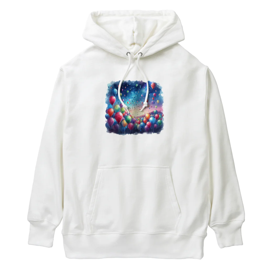 momonekokoのカラフルな風船が浮かぶ風景 Heavyweight Hoodie