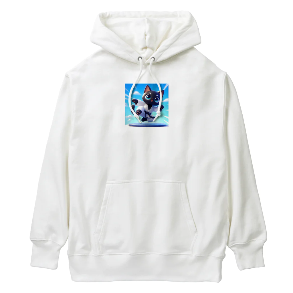 キュート＆クールのハイキック空手家クロネコ君 Heavyweight Hoodie