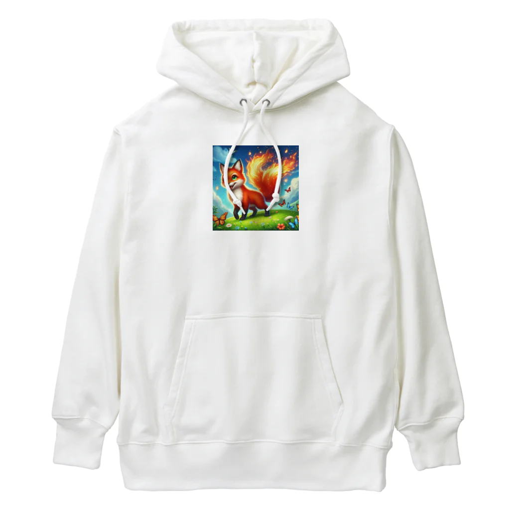 YFCの炎を尾を持つ精悍なキツネ Heavyweight Hoodie