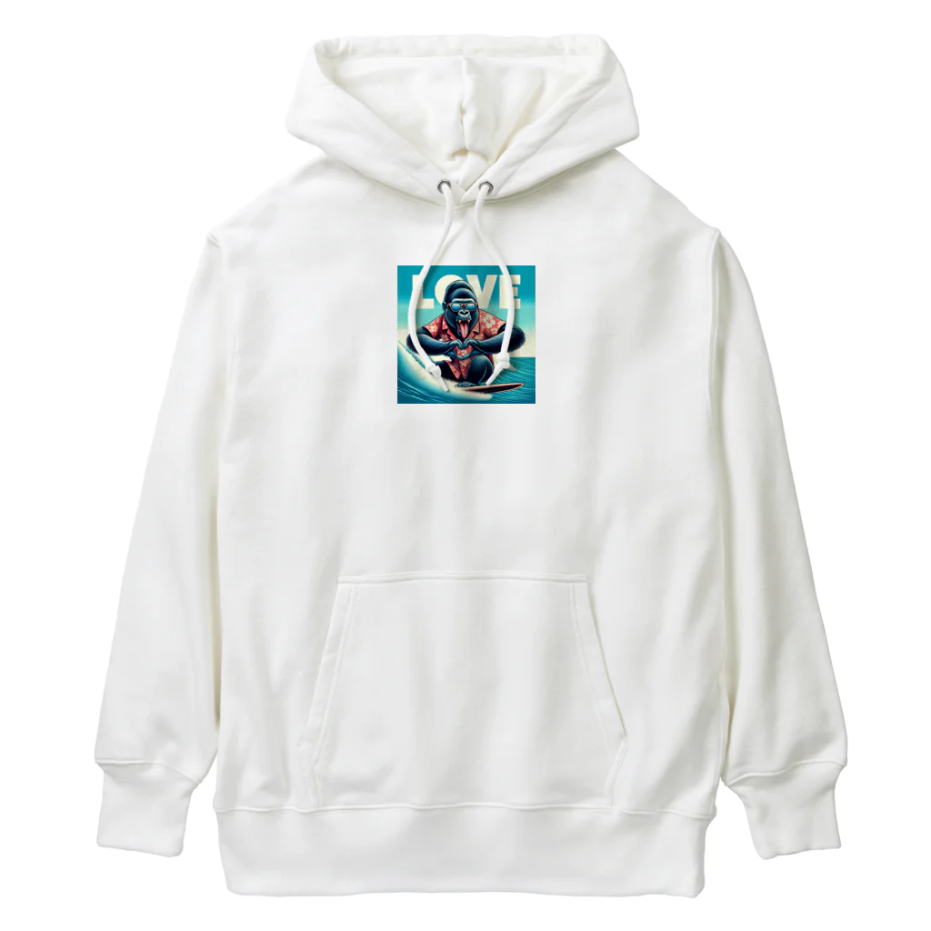 まんじゅ王国の夢中になって波乗りする、サーフィン上手なゴリラ Heavyweight Hoodie