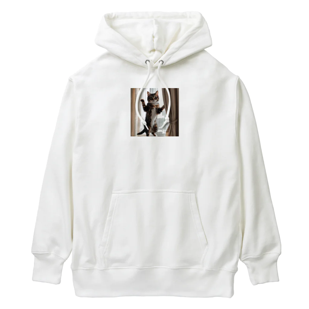 DQ9 TENSIのカーテンと遊ぶ愛らしい猫ちゃん Heavyweight Hoodie