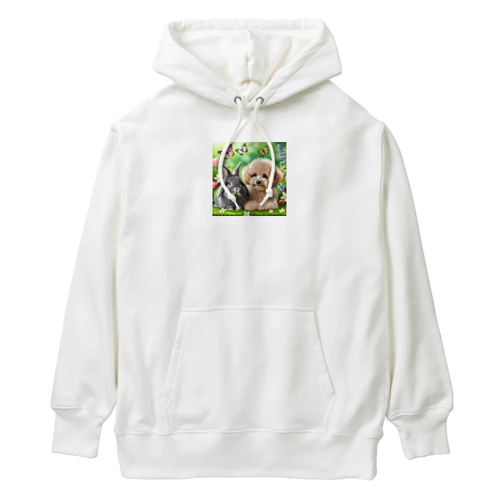 hachitaroのうさぎのネザーランドドワーフと犬のトイプードル Heavyweight Hoodie