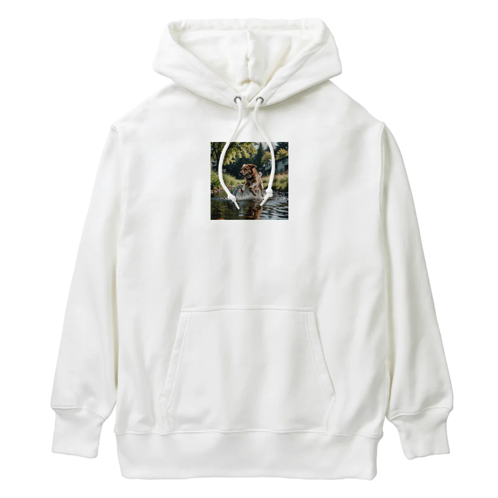 kokin0の水辺を走る犬 dog runnning on the water Heavyweight Hoodie