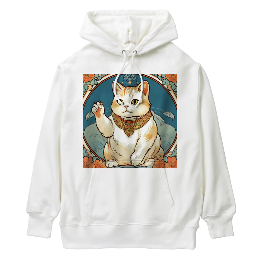 ゆまちゃんの開運雑貨屋さんの夜のミュシャ風招き猫 Heavyweight Hoodie