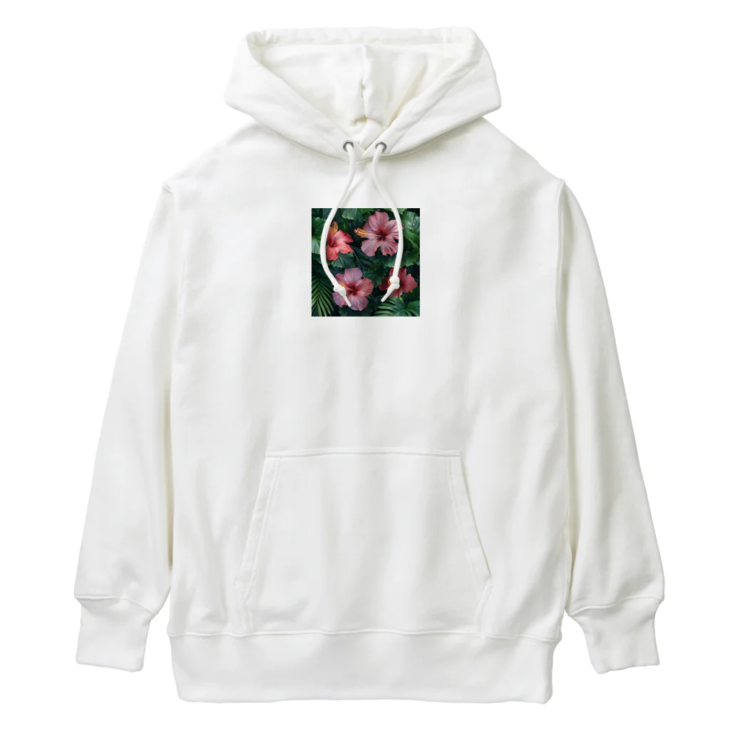 オンラインショップイエローリーフのピンク色のハイビスカスの花 Heavyweight Hoodie