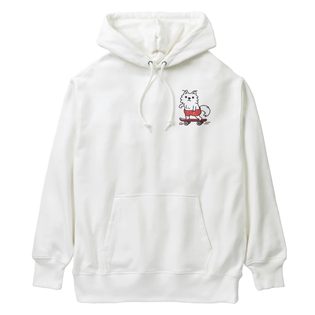 イラスト MONYAAT のワンポイント 赤ぱんポメラのスケボー Heavyweight Hoodie