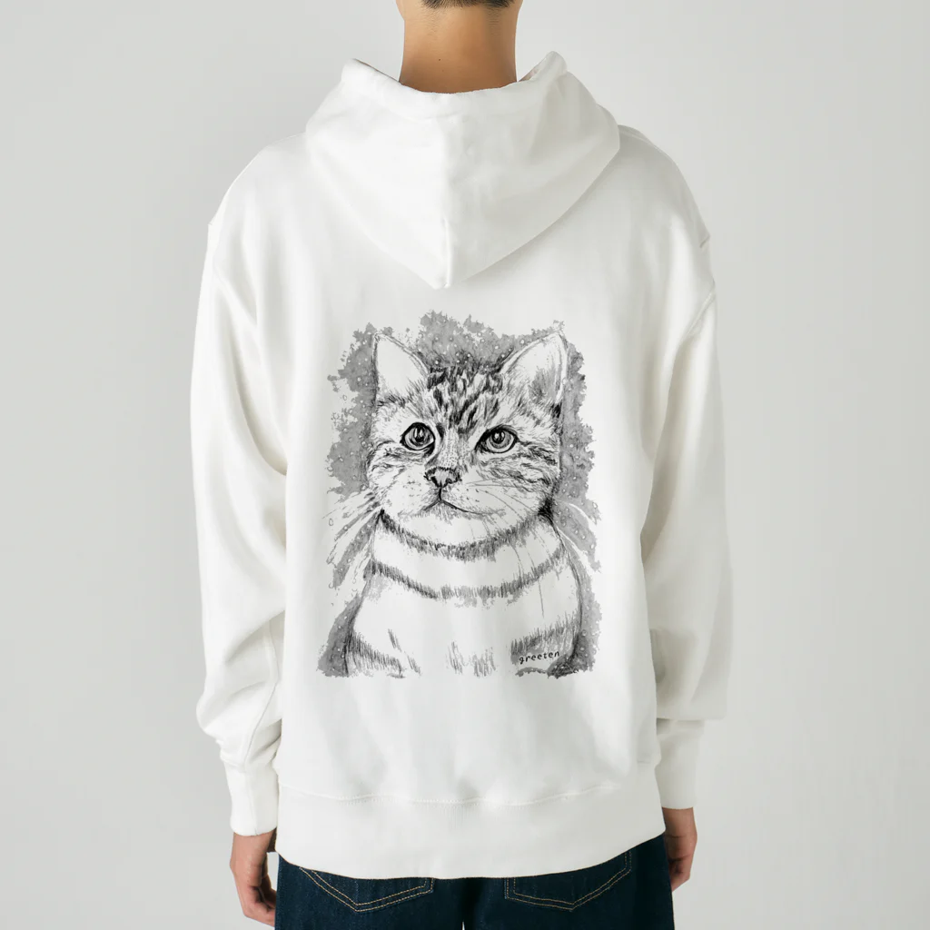 greetenのアート猫　モノクロ　 Heavyweight Hoodie