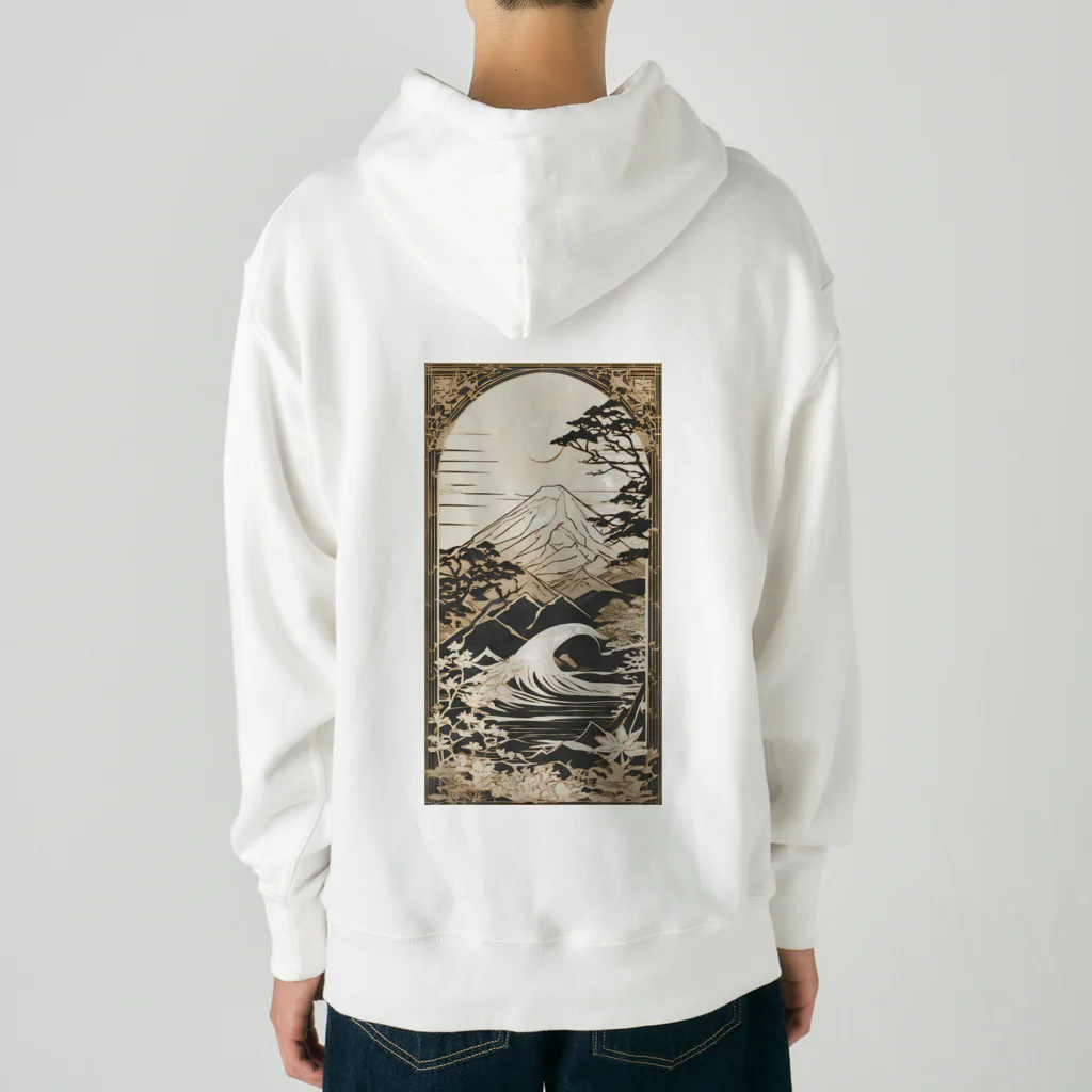 楽輝世のペーパークラフト風 水彩画「波02」 Heavyweight Hoodie