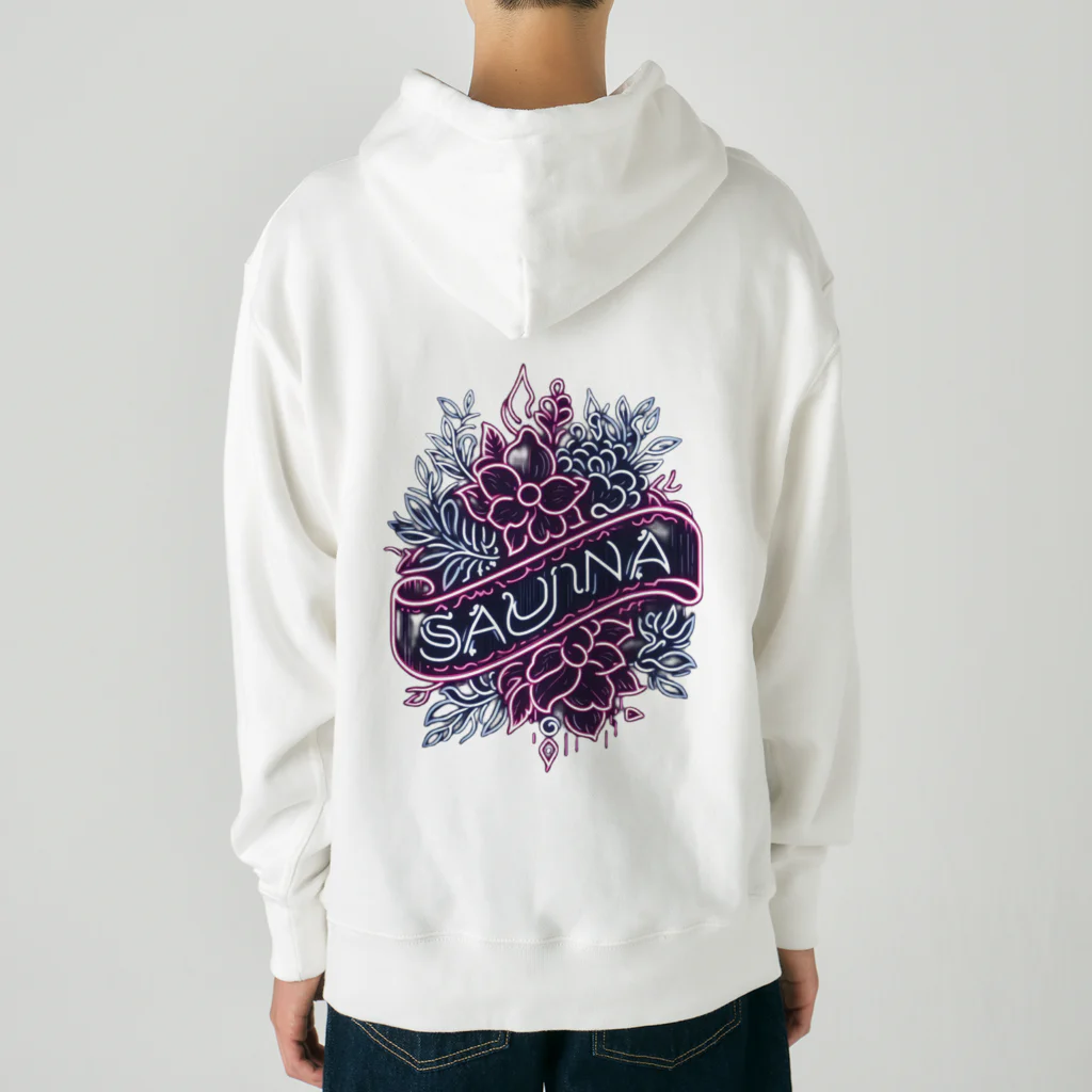 N SAUNA LOGOのネオン風花柄サウナロゴ11　花柄ver.4 Heavyweight Hoodie