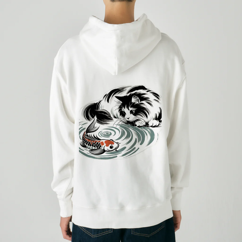 MakotOの猫と鯉（水墨画風） Heavyweight Hoodie