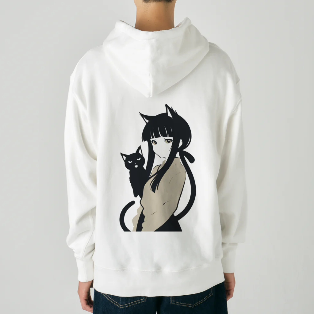 ChamarelliArtの黒猫の少女 Heavyweight Hoodie