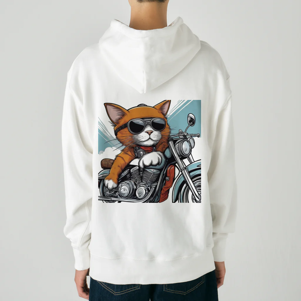 ryusky_333のサングラスをかけて、バイクを楽しんでいる猫 Heavyweight Hoodie