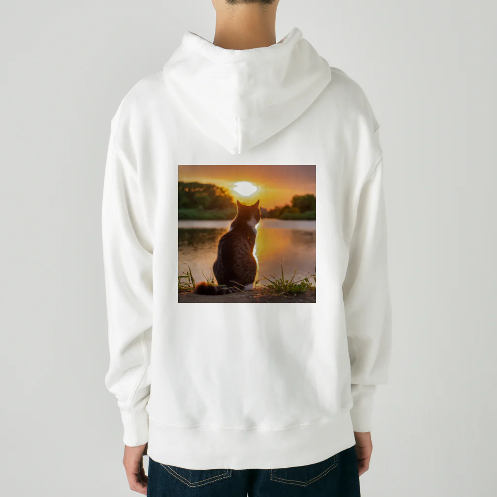 野良猫は星空の夢を見るの黄昏のキジトラ白-猫 Heavyweight Hoodie