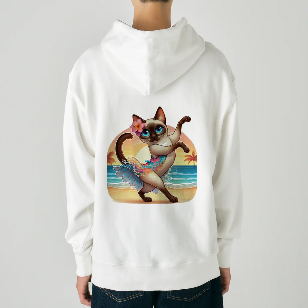 猫と紡ぐ物語のリズム感抜群！長身な白シャムネコがビーチでランバダダンス！  Heavyweight Hoodie