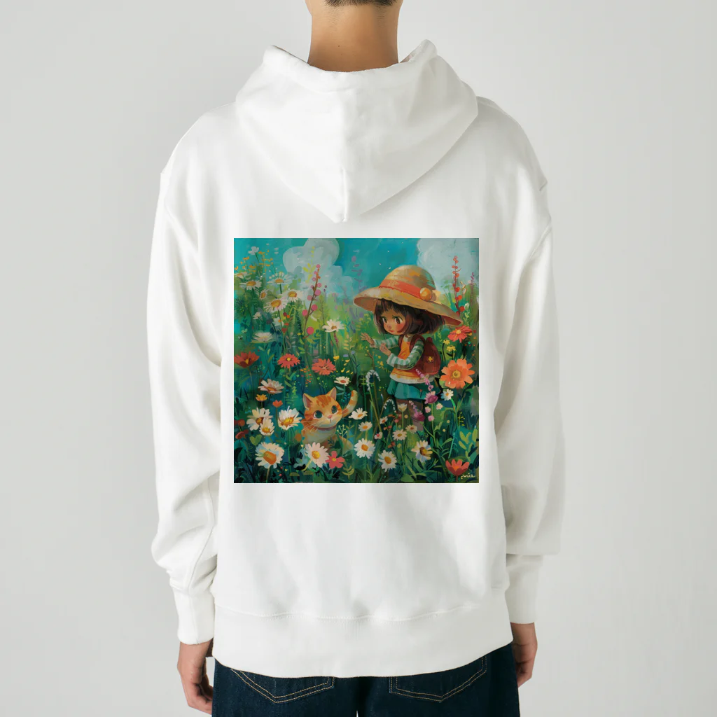 AQUAMETAVERSEのお花畑に囲まれる猫ちゃんと私 アメジスト 2846 Heavyweight Hoodie