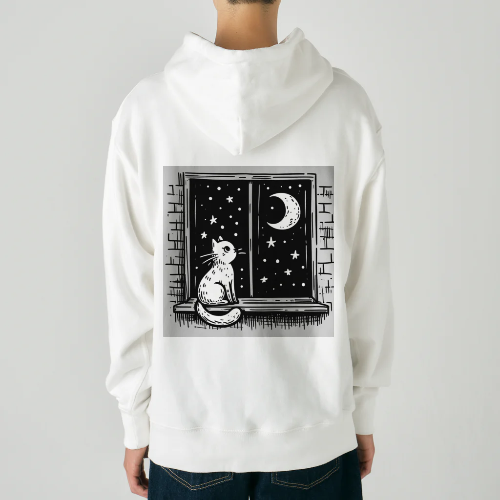 キキの夜空を眺める白猫 Heavyweight Hoodie