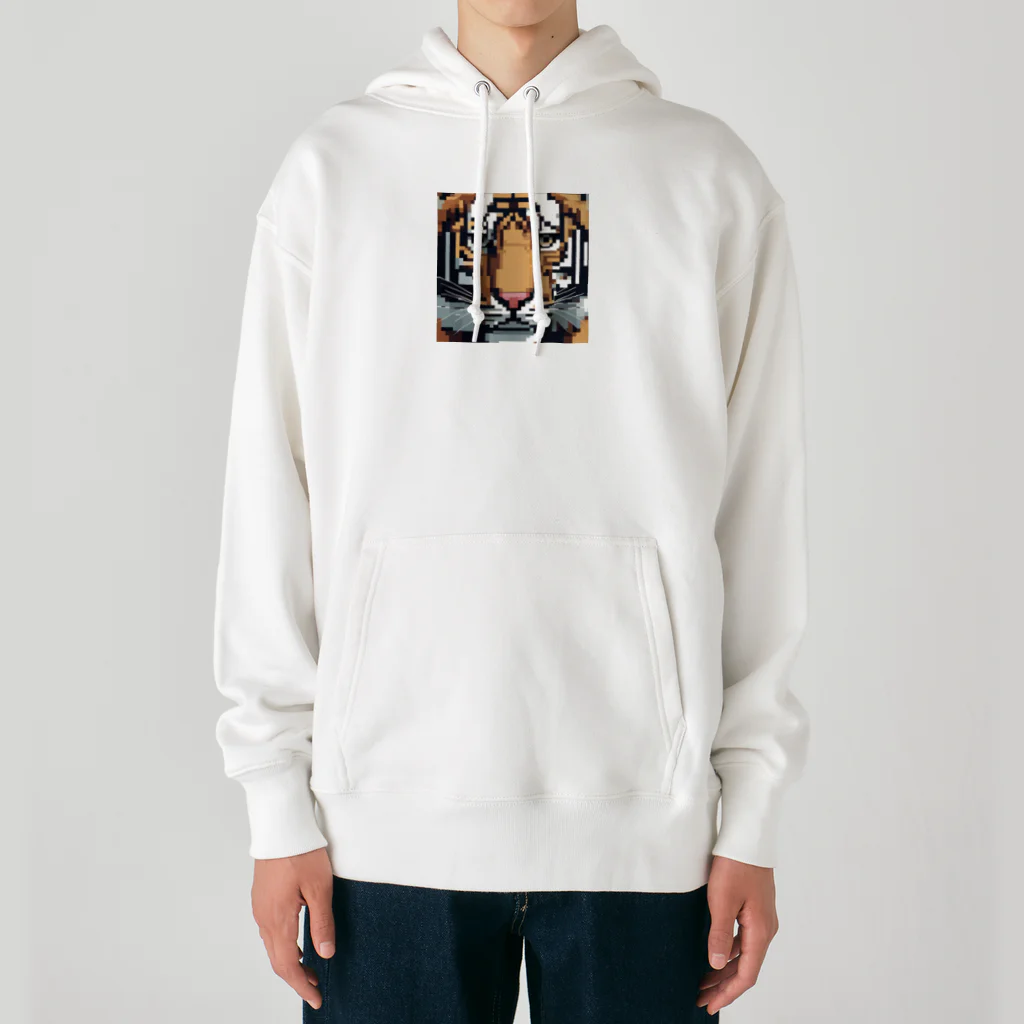 ki1962のドット絵で描かれた虎のアップ画像のプレミアムグッズ Heavyweight Hoodie