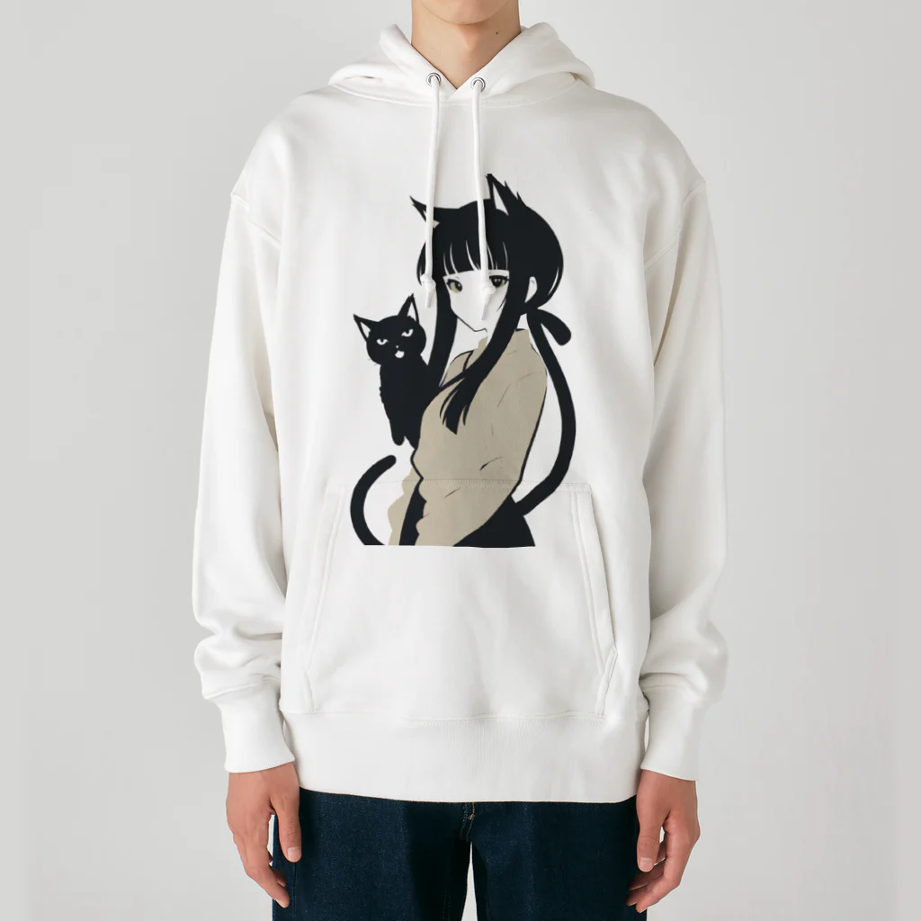 ChamarelliArtの黒猫の少女 Heavyweight Hoodie