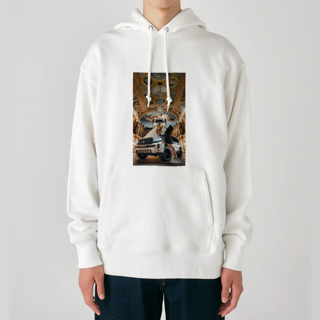 ブラックホワイトの美術館車 Heavyweight Hoodie