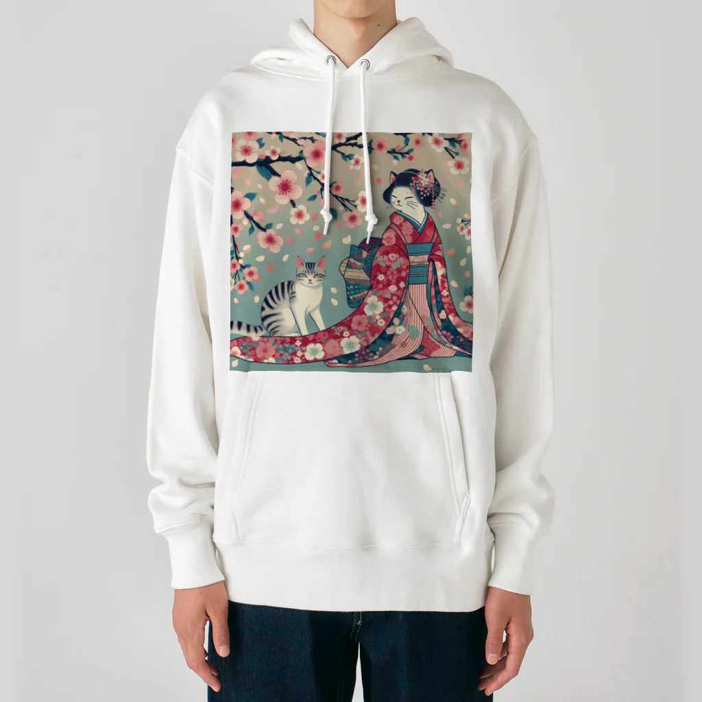 ParadigmStar　パラダイムスターの和風cat 見返り桜 Heavyweight Hoodie