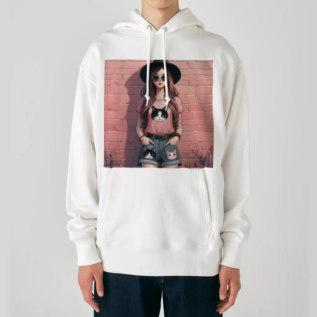 SaltyCookie Design Worksの猫好きの女の子のファッション(1) Heavyweight Hoodie