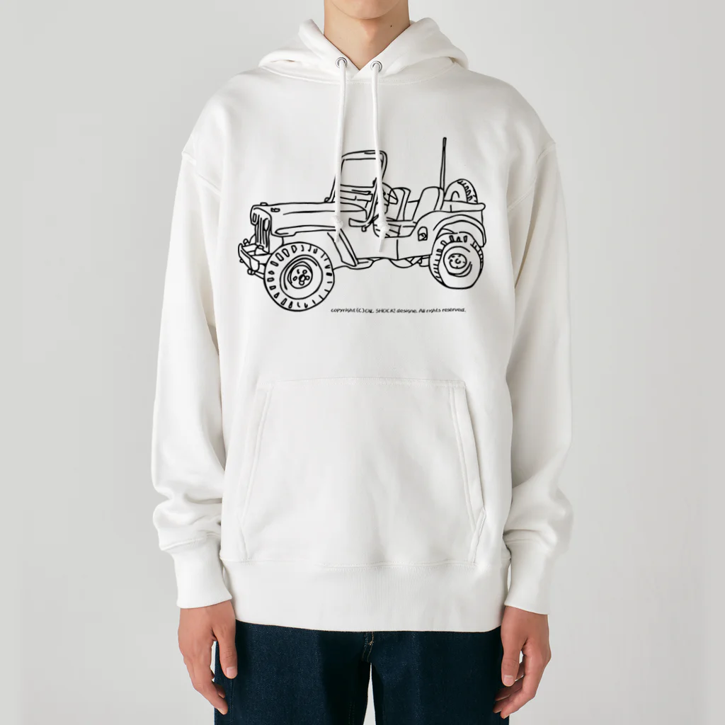 ファンシーTシャツ屋のJeep イラスト ライン画 ヘビーウェイトパーカー