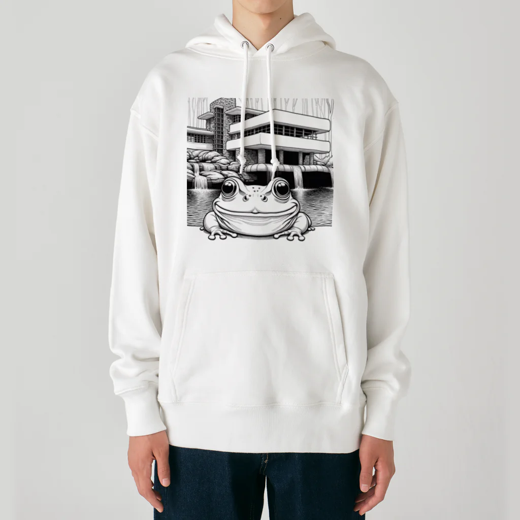 archifrogの落水荘風の建築物に佇むカエル Heavyweight Hoodie