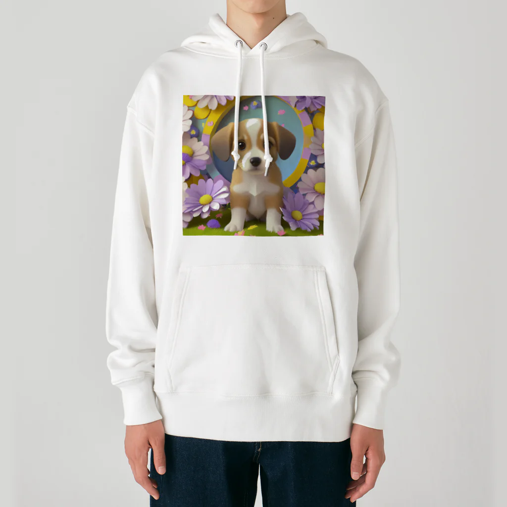 chan-takehaniの陽気な子犬と春の花々 Heavyweight Hoodie