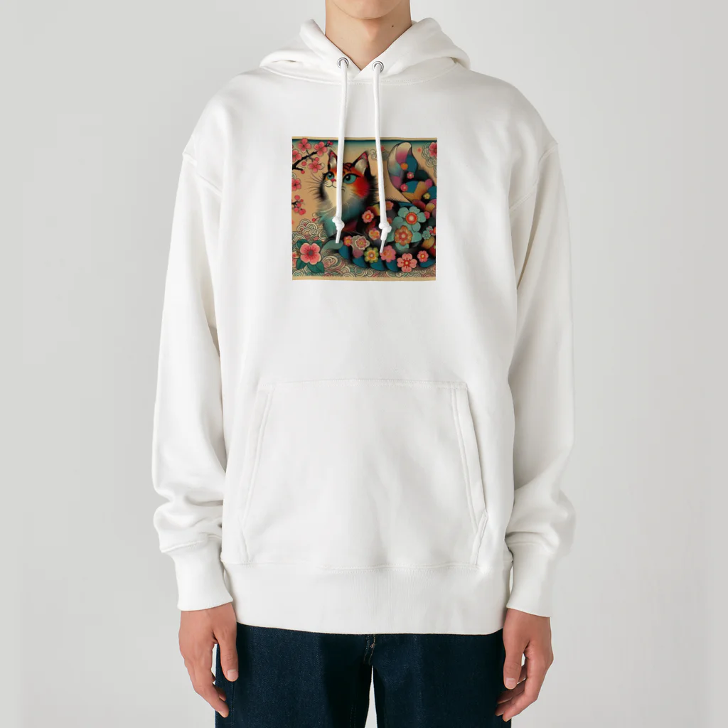 chaochao0701の浮世絵風　カラフル猫「Ukiyo-e-style Colorful Cat」「浮世绘风格的多彩猫」 Heavyweight Hoodie