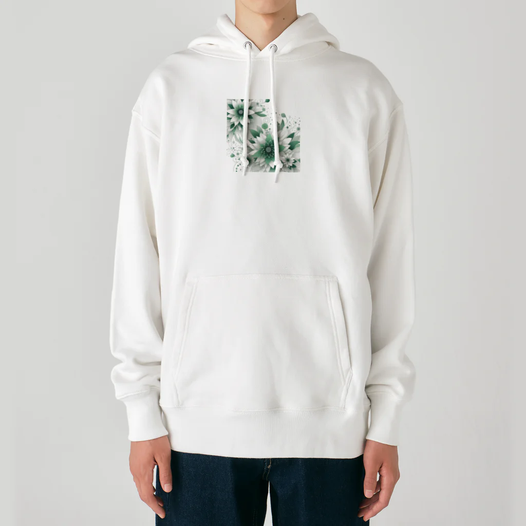 アミュペンの数学的なデザインを持つ緑と白の花 Heavyweight Hoodie