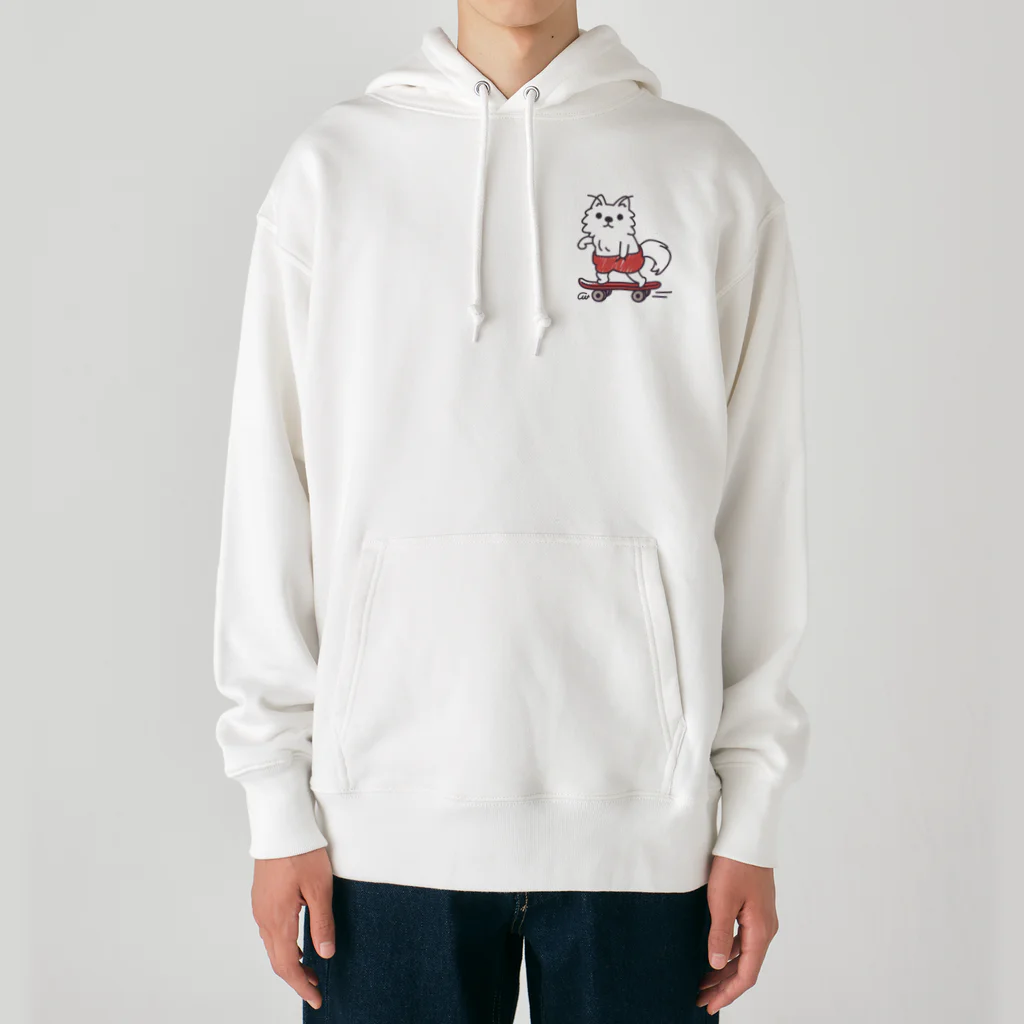 イラスト MONYAAT のワンポイント 赤ぱんポメラのスケボー Heavyweight Hoodie