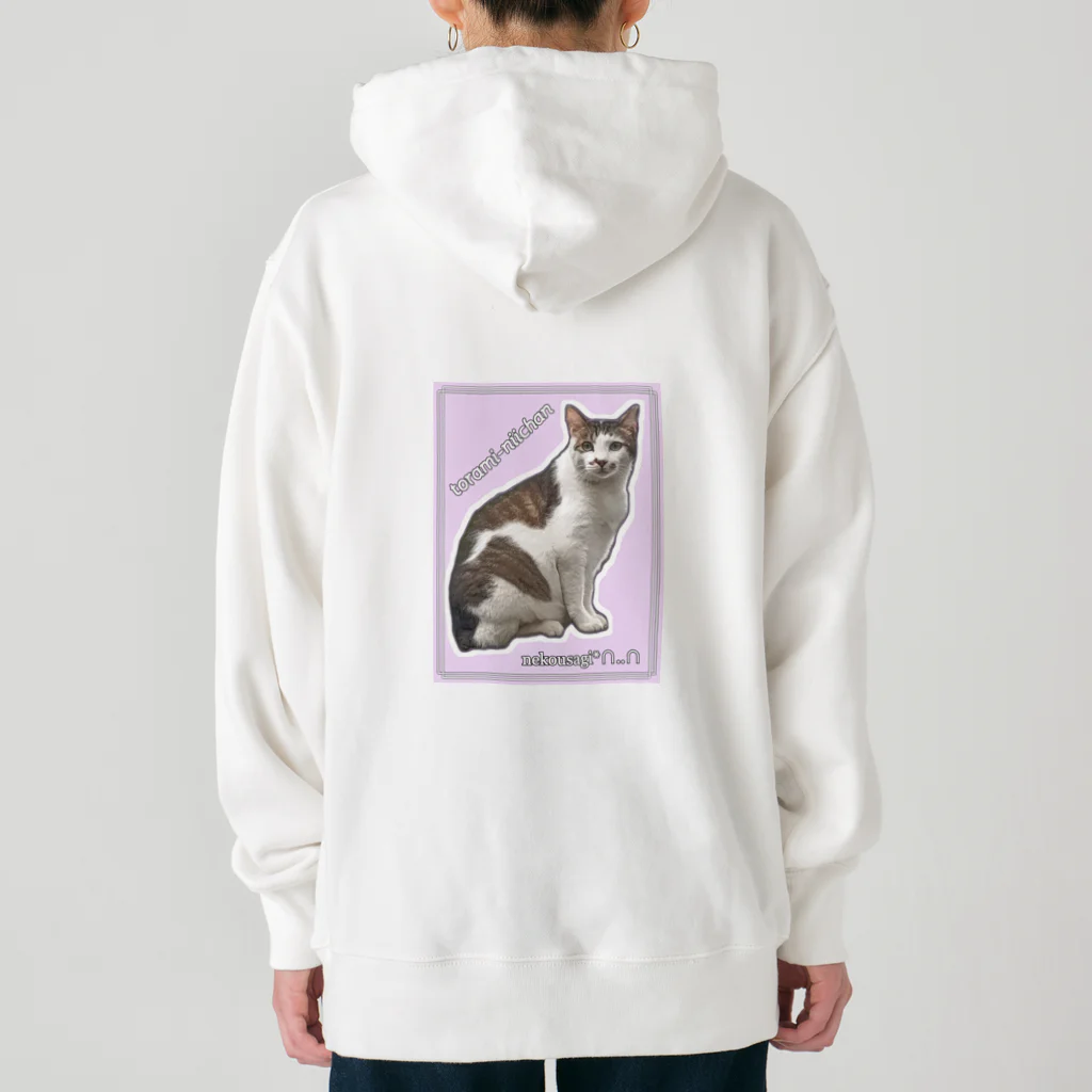 nekousagi*∩..∩のトラミ兄ちゃん自画像？ピンク【nekousagi*∩..∩ロゴ入り】 Heavyweight Hoodie