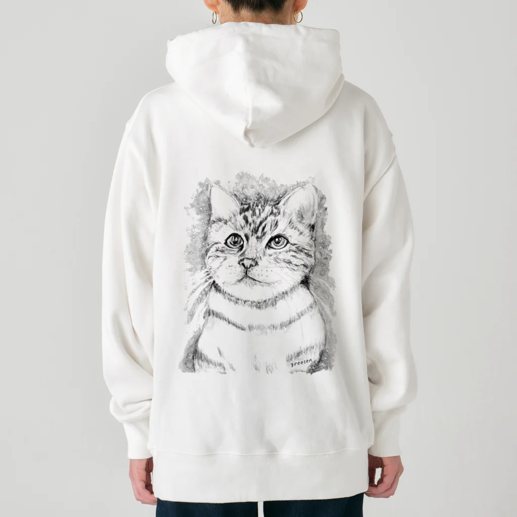 greetenのアート猫　モノクロ　 Heavyweight Hoodie