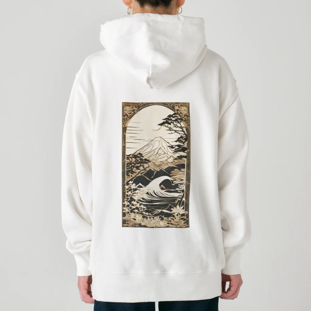 楽輝世のペーパークラフト風 水彩画「波02」 Heavyweight Hoodie