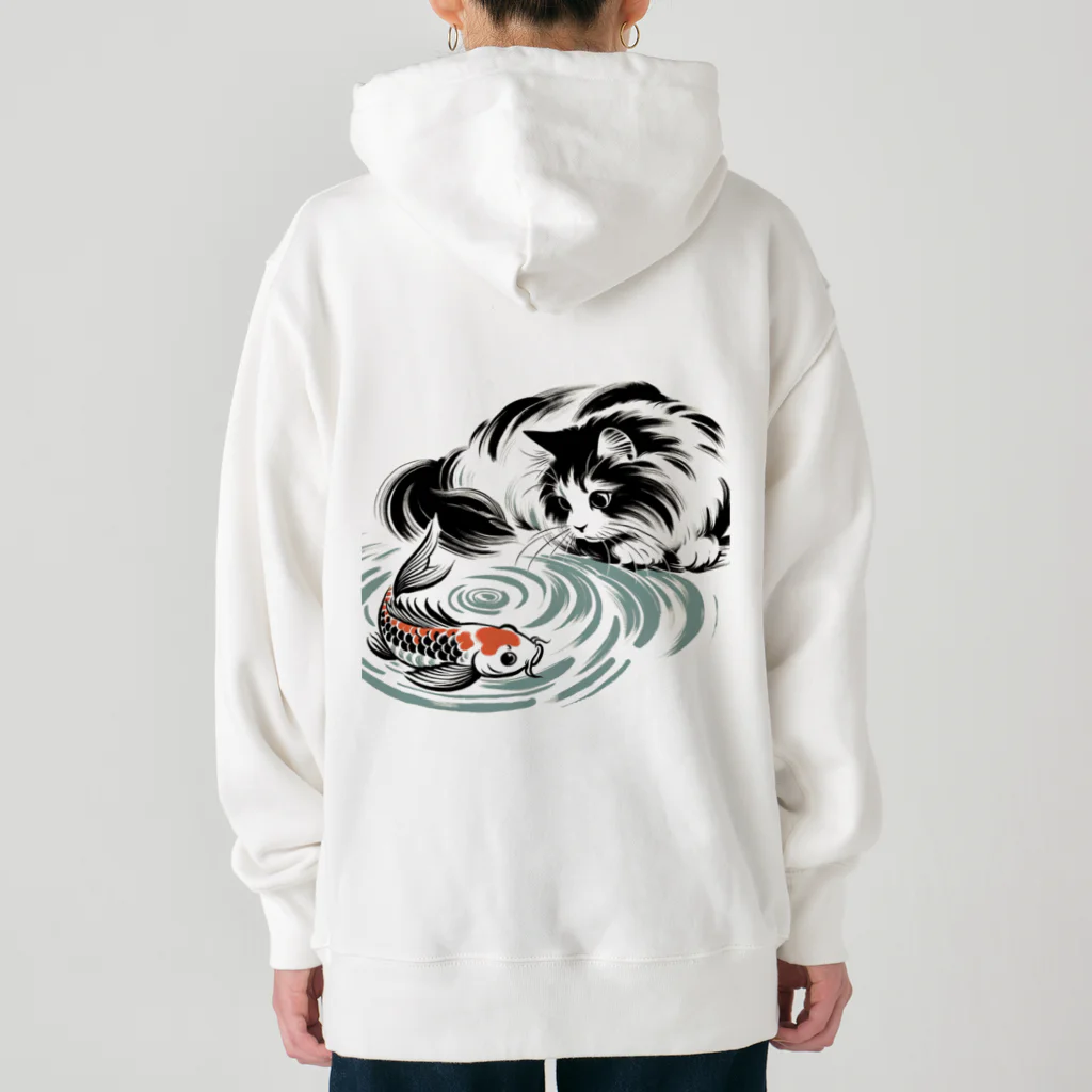 MakotOの猫と鯉（水墨画風） Heavyweight Hoodie