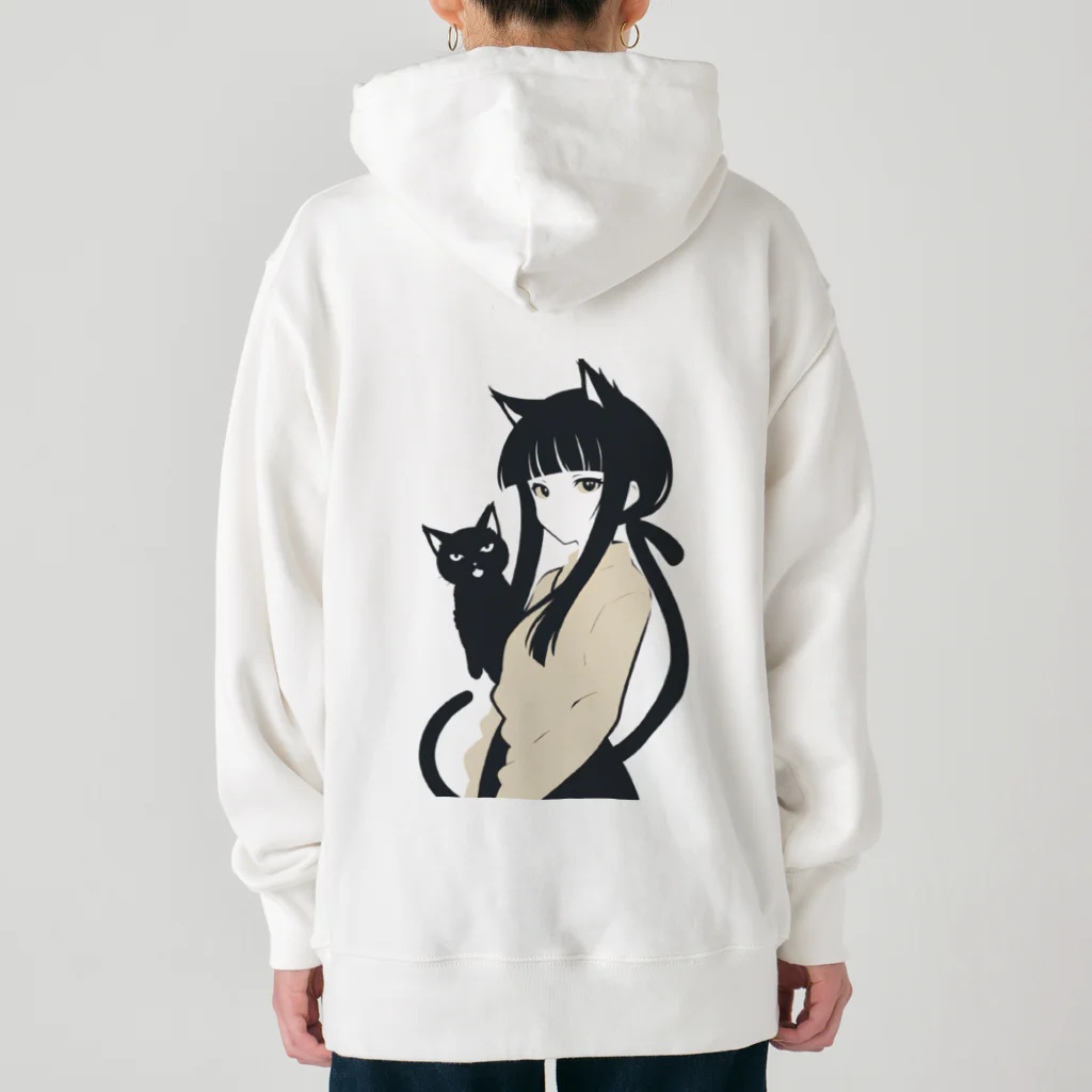 ChamarelliArtの黒猫の少女 Heavyweight Hoodie