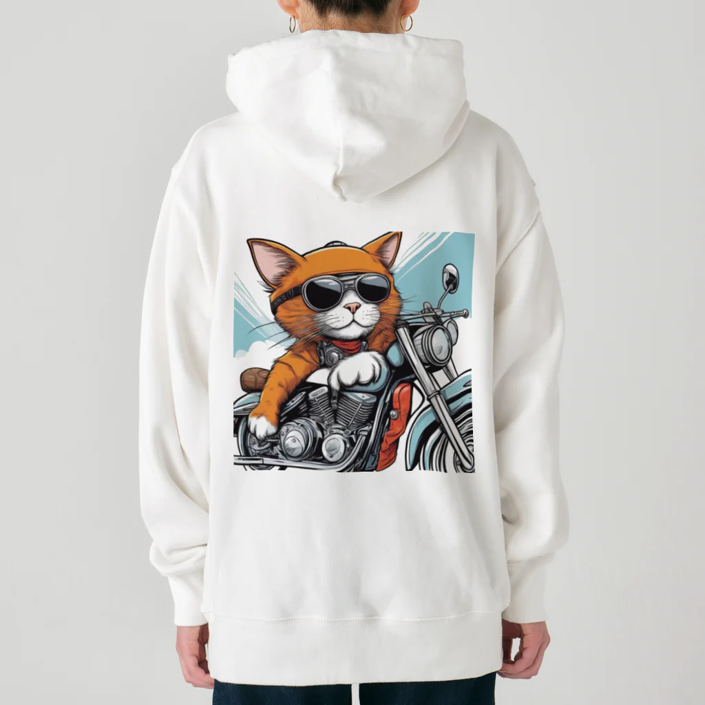 ryusky_333のサングラスをかけて、バイクを楽しんでいる猫 Heavyweight Hoodie