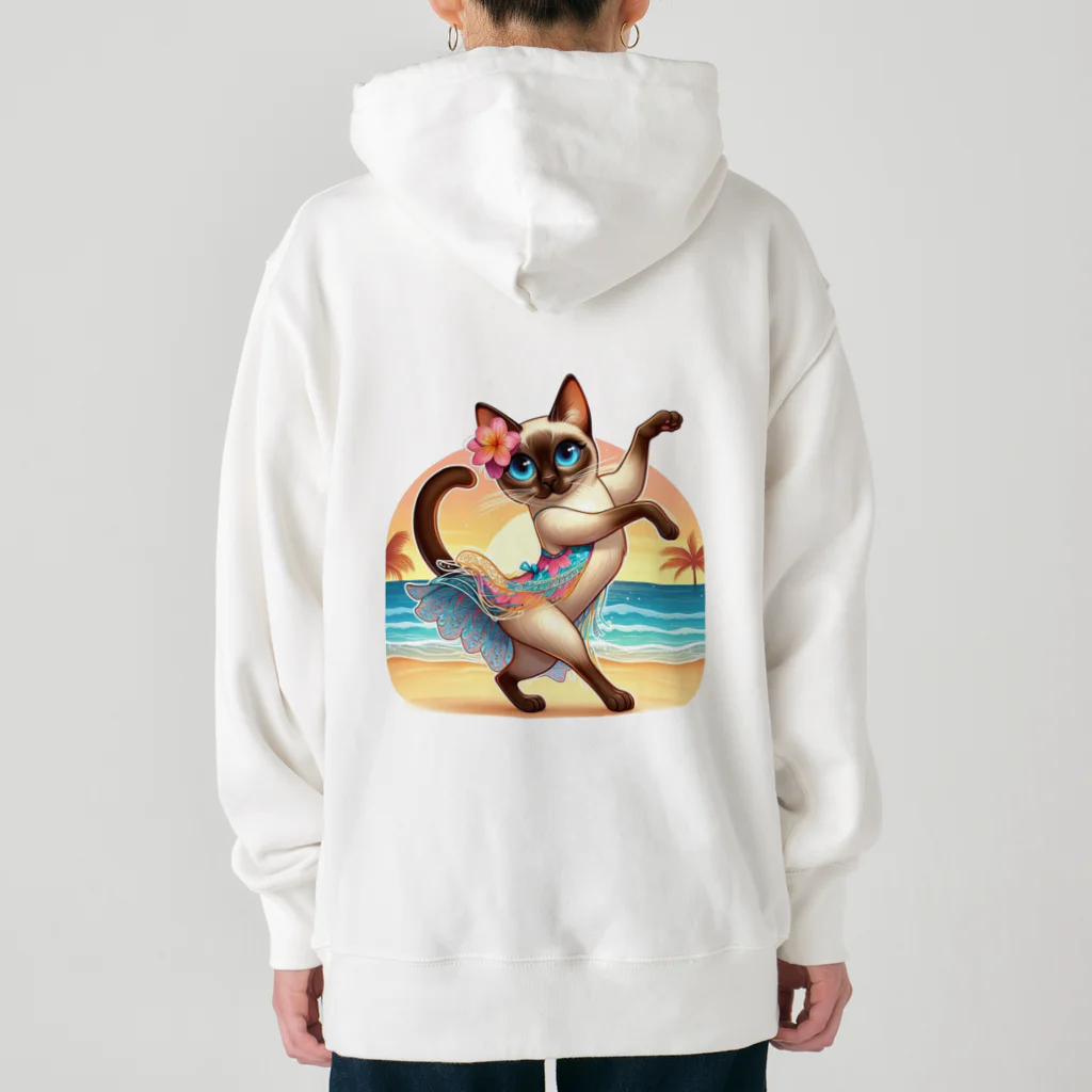 猫と紡ぐ物語のリズム感抜群！長身な白シャムネコがビーチでランバダダンス！  Heavyweight Hoodie