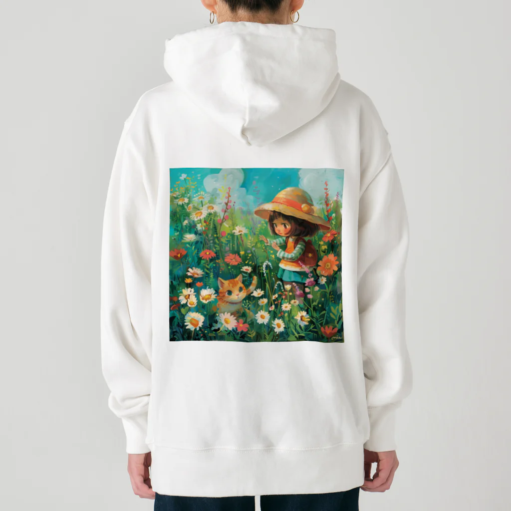 AQUAMETAVERSEのお花畑に囲まれる猫ちゃんと私 アメジスト 2846 Heavyweight Hoodie