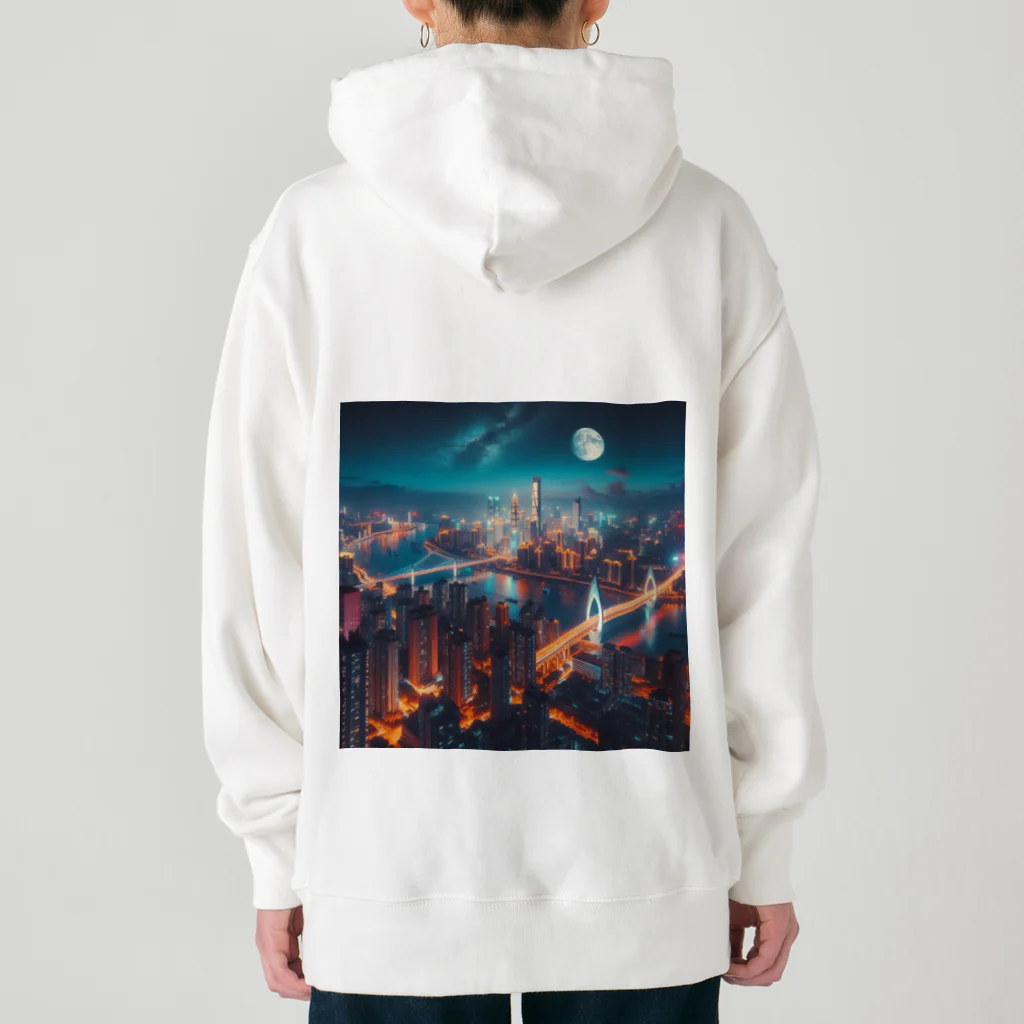 Teesignsの月夜に輝く未来都市 Heavyweight Hoodie