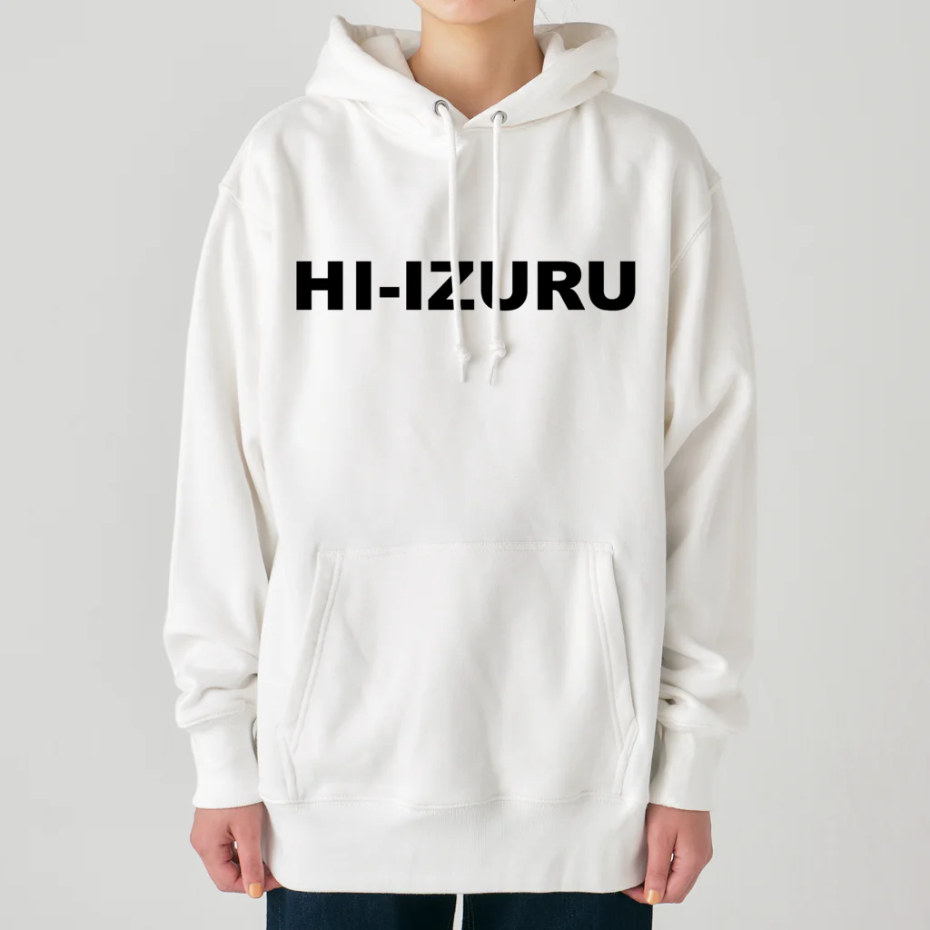 HI-IZURUのHIｰIZURU（黒文字）背中にHINOMARU国の地図（Land of the Rising Sun）　ヘビーウェイトパーカー Heavyweight Hoodie